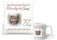 Zestaw PODUSZKA i KUBEK nadruk świąteczny PREZENT ze zdjęciem twój napis