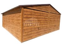 GARAŻ BLASZANY 6m x 6m poziom - dwuspad 2x Brama + dodatkowe drzwi - drewnopodobny TS249 6x6