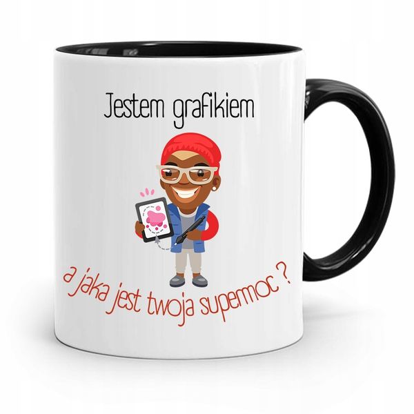 Kubek Czarny Prezent Dla Grafika Jestem Grafikiem Z Nadrukiem Ze Zdjęciem zdjęcie 1