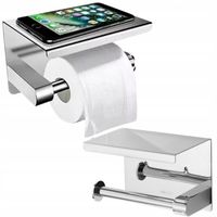 UCHWYT NA PAPIER TOALETOWY Z PÓŁKĄ CHROM SREBRNY METALOWY