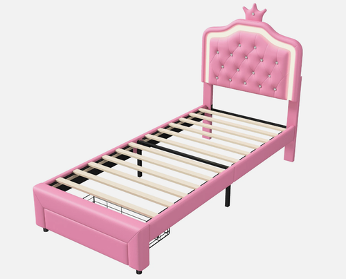 Łóżko tapicerowane dla dziecka 90x200 cm różowe z LED na Arena.pl