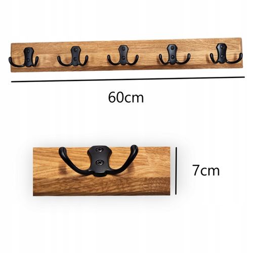 WIESZAK ŚCIENNY WISZACY LOFT DĄB 60CM 10 UCHWYTÓW NA UBRANIA DO na Arena.pl