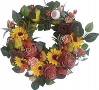 Ręcznie robiony jesienny wianek z gruszkami i słonecznikami