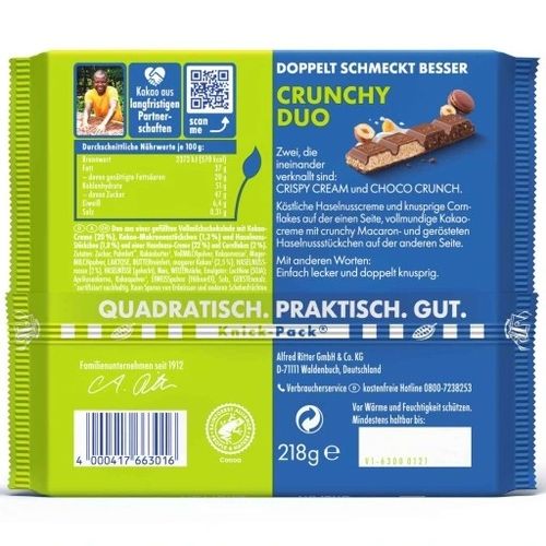 CZEKOLADA RITTER SPORT DUO CRUNCHY NADZIEWANA MLECZNA CRISPY CREAM 218g na Arena.pl