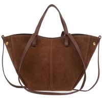 VERA PELLE torebka damska zamszowa shopper mała rozpinana V686 brązowa