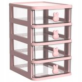 ORGANIZER plastikowy przezroczysty POJEMNIK Z 4 SZUFLADY RÓŻOWY