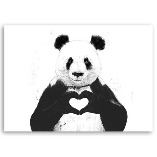 Deco Panel, Panda love serce na białym tle 100x70 na Arena.pl