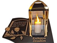 DZIADKOM ZNICZ LAMPION NA GRÓB KPL ZŁOTO SKOS SENTENCJA+ ŚWIECA