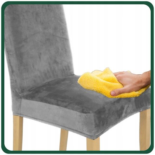 ZESTAW 4 SZT. POKROWIEC NA KRZESŁO SZARY WELUR ELASTYCZNY GRUBY POKROWCE na Arena.pl