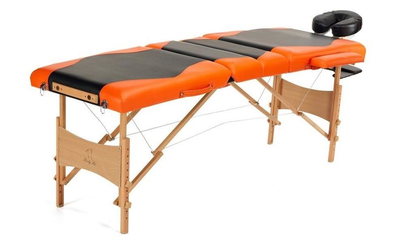 Stół, łóżko do masażu 4-segmentowe drewniane Czarno Pomarańczowe zdjęcie 2