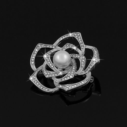 BROSZKA RÓŻA SREBRNA Z PERŁĄ I CYRKONIAMI na Arena.pl