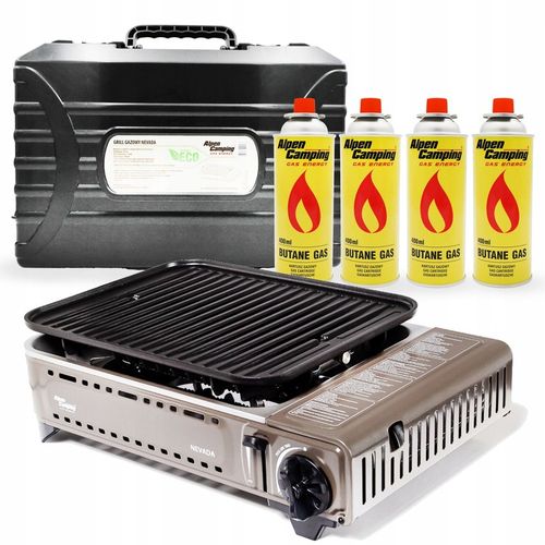 GRILL TURYSTYCZNY na KARTUSZ gazowy ALPEN CAMPING NEVADA + WALIZKA + 8x GAZ na Arena.pl