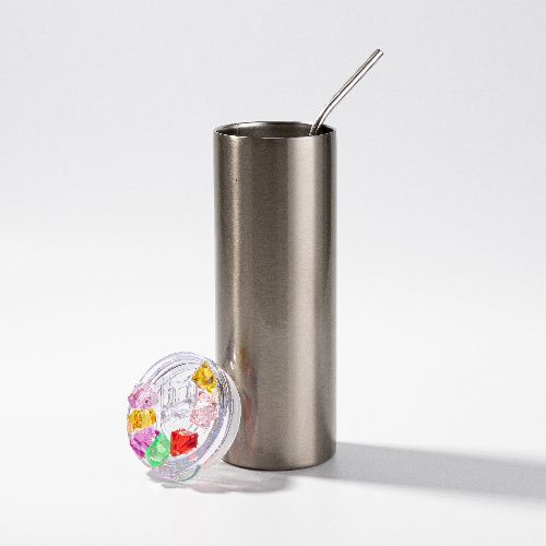 Kubek 600 ml ze słomką do sublimacji - srebrny, pokrywka ze sztucznym kolorowym lodem na Arena.pl