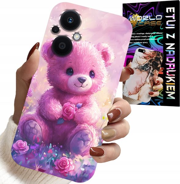 ETUI DO OPPO RENO7 LITE 5G - SŁODKI MIŚ NA RÓŻOWYM TLE, CASE + SZKŁO zdjęcie 1