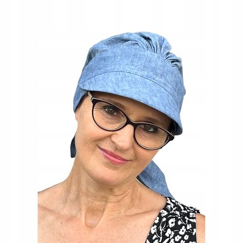 Chusta z daszkiem Tess jeans len czapka marszczona także po chemioterapii na Arena.pl