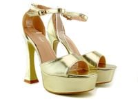 Sandały na platformie złote eko skóra lakier 39