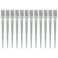 Kołki gruntowe, 12 szt., srebrne, 7x7x75 cm, stal galwanizowana