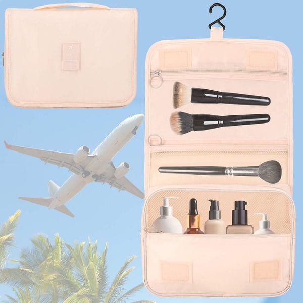 Organizer podróżny na kosmetyki 23x19x9,5 cm kosmetyczka do samolotu beżowa zdjęcie 2