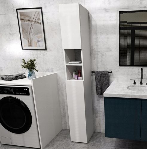 Szafka łazienka słupek łazienkowa stojąca wąska regał półka biały na Arena.pl