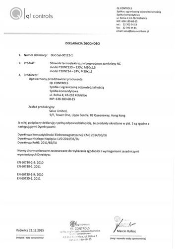 SIŁOWNIK TERMOELEKTRYCZNY DO ROZDZIELACZ T30NC 230V M30x1.5 na Arena.pl