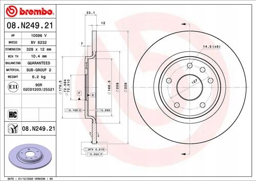 TARCZA HAM TYL 328X12 P BREMBO na Arena.pl