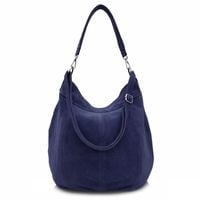 VERA PELLE torebka damska zamszowa worek z paskiem na ramię V469 granatowa
