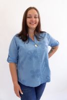 Asymetryczna Haftowana Bluzka Damska z Guziczkiem Niebieska UNI