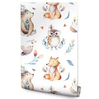 Tapeta Dla Dzieci Leśne ZWIERZĄTKA Serca Akwarela