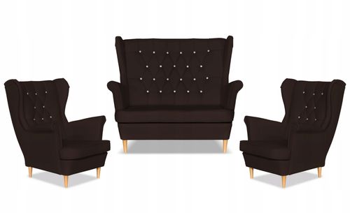 Zestaw uszak Gaja ekoskóra skaj sofa fotele ciemny brąz na Arena.pl