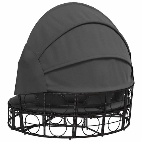 Leżanka ogrodowa, z baldachimem i poduszkami, czarna, rattan PE na Arena.pl