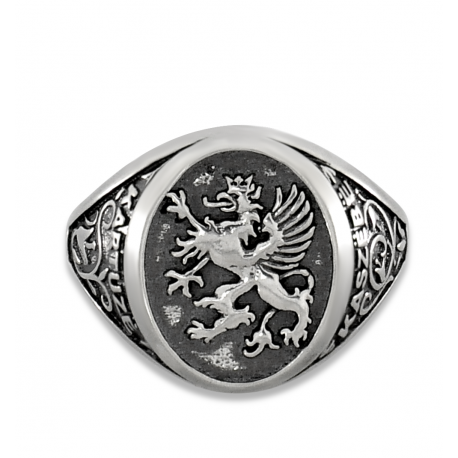 SREBRNY SYGNET Z GRYFEM HERB KASZUB PRÓBA SREBRA 925 GRAWER GRATIS na Arena.pl