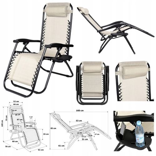 LEŻAK OGRODOWY JASNY BEŻOWY ORION FUNKCJA ZERO GRAVITY na Arena.pl