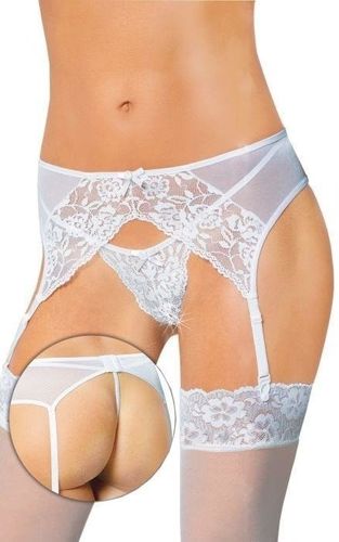 Biały komplet - pas do pończoch i stringi otwarte SoftLine 3317 M/L na Arena.pl