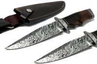 Nóż myśliwski ręcznie wykonany BOWIE taktyczny stal DAMASCEŃSKA drewno BURL