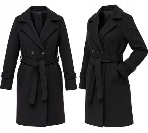 DAMSKI PRĄŻKOWANY PŁASZCZ Z PASKIEM PRZEJŚCIOWY JESIENNY ZIMOWY XXL na Arena.pl