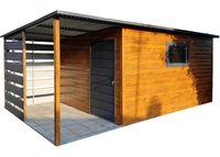 Schowek domek ogrodowy 3,5x3m + wiata 2m drzwi okno drewnopodobny TS843