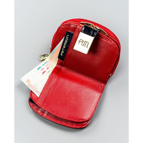 mały portfel damski ze skóry naturalnej w czerwonym kolorze z tłoczonym na Arena.pl