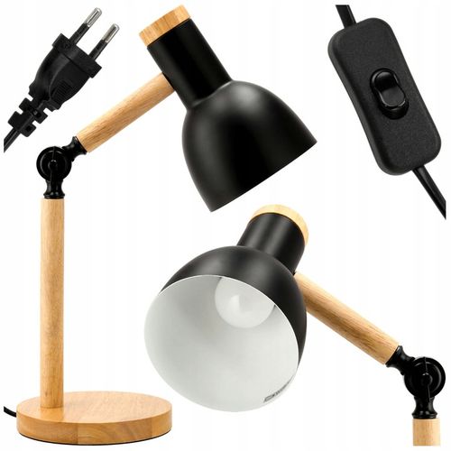 Lampka Na Biurko Do Czytania Drewniana E27 Stojąca + Podwójna na Arena.pl