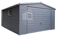 GARAŻ BLASZANY 5m x 6m poziom - dwuspad - Brama uchylna + drzwi + 2x okno - antracyt grafit  4x6