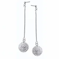 ELEGANCKI DŁUGIE WISZĄCE SREBRNE KOLCZYKI KULKI 14MM KRYSZTAŁ CRYSTAL BEADS