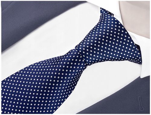 ŻAKARDOWY Krawat Męski w Groszki GRANATOWY RC49 na Arena.pl