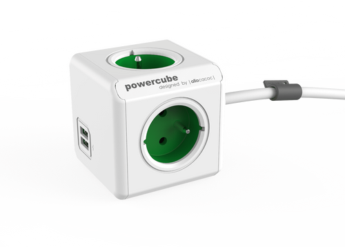 Listwa zasilająca allocacoc PowerCube Extended USB 1,5 m - zielony, 4x 230 V + 2x USB 2,1 A max na Arena.pl