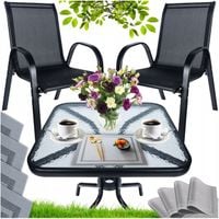 STOLIK BALKONOWY SZKLANY + 2 KRZESŁA ZESTAW OGRODOWY 4 PODKŁADKI GRATIS