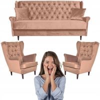 Zestaw wypoczynkowy do salonu sofa 2 fotele BLADORÓŻOWY Gaja