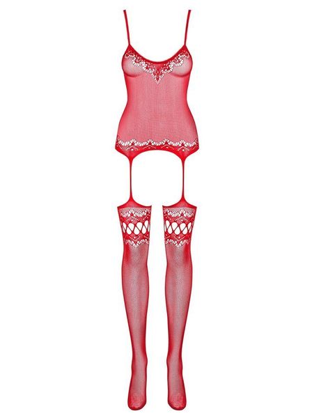 Czerwony Bodystocking - Obsessive F214 S/M/L zdjęcie 4