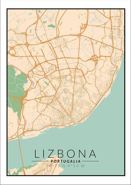 Lizbona mapa kolorowa - plakat 60x80 cm zdjęcie 1