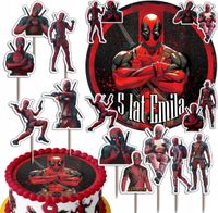 ZESTAW OPŁATEK NA TORT 20CM + TOPPERY - DEAD POOL + IMIĘ 15CM 18CM