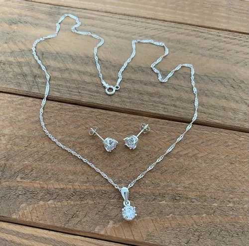 KOMPLET BIŻUTERII SREBRNEJ CYRKONIE dla NIEJ NA PREZENT SREBRO PRÓBA 925 na Arena.pl