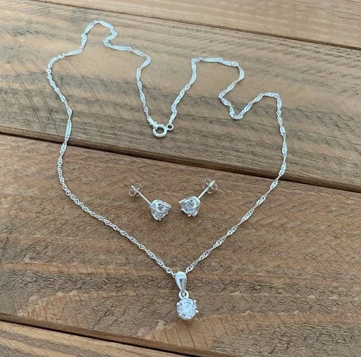 KOMPLET BIŻUTERII SREBRNEJ CYRKONIE dla NIEJ NA PREZENT SREBRO PRÓBA 925 zdjęcie 2