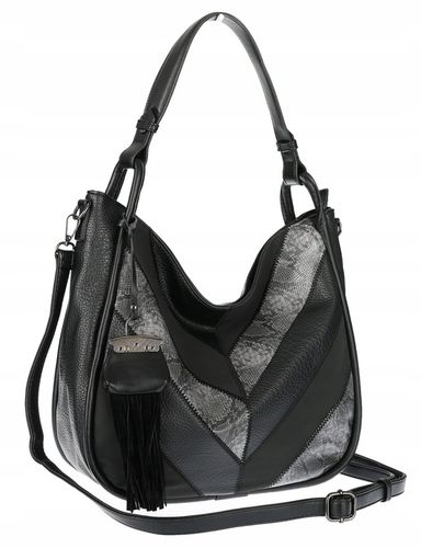 Torebka Damska Shopper Worek Pojemna Torba na Ramię Modna MC513 Czarna na Arena.pl